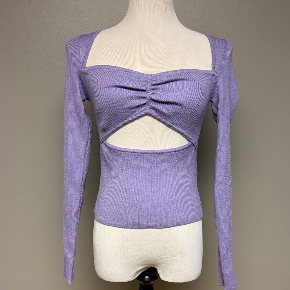NA-KD Fine Knit Cut-Out Detail Top – Lilac – Size S